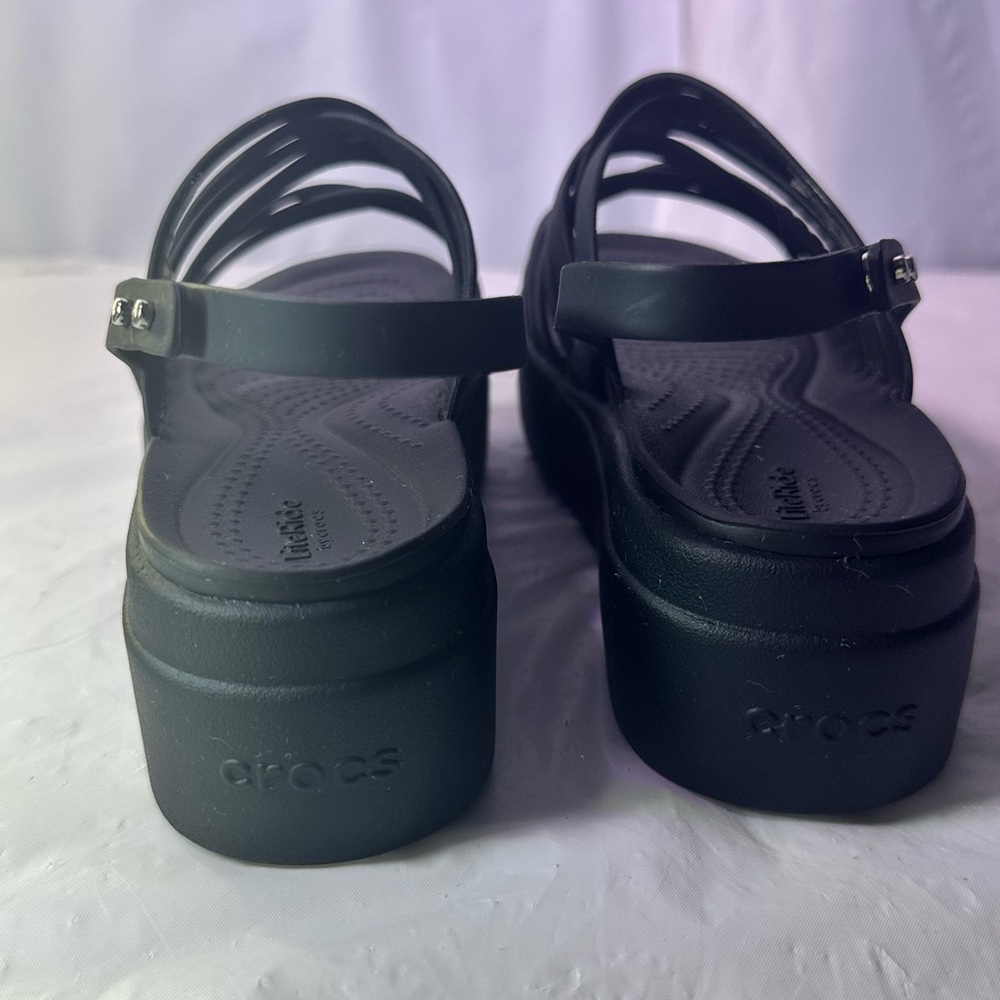 CROCS Women's Black Strappy Platform Sandal - Picture 7 of 9